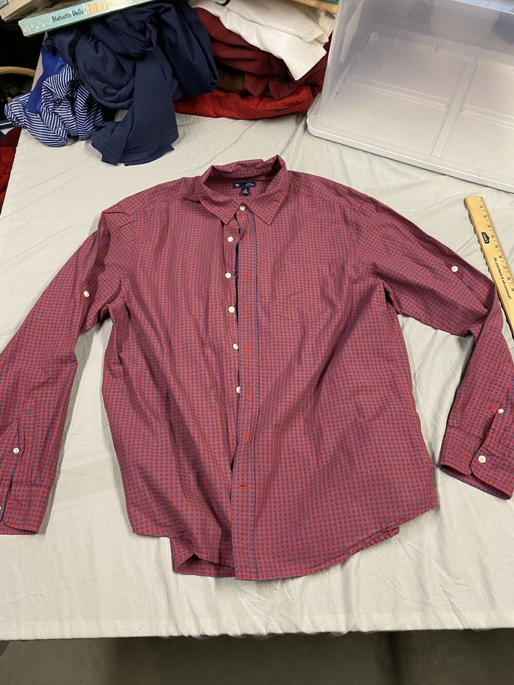 Gap Button Up Shirt Men's Size XL Red Striped Long Sleeve Plaid